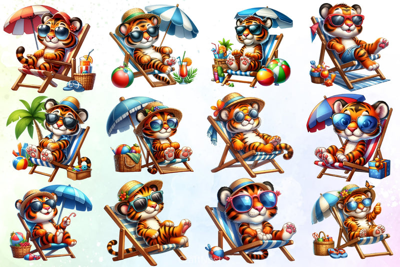 Cute Tiger Beach Clipart Bundle - CraftNest - Digital Crafting and Art