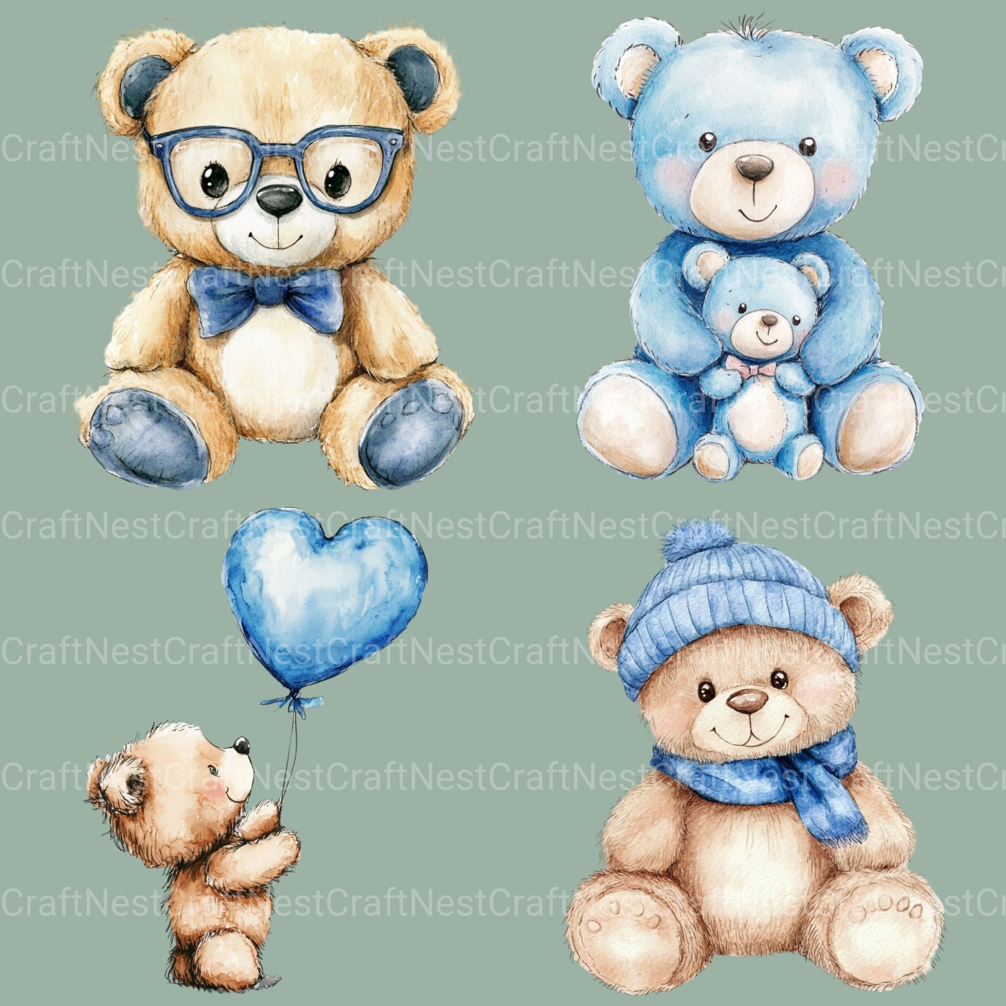 Blue Teddy Bear Clipart Bundle - CraftNest - Digital Crafting and Art