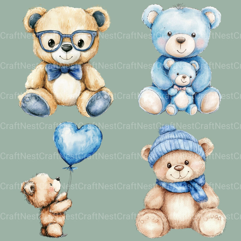 Blue Teddy Bear Clipart Bundle - CraftNest - Digital Crafting and Art