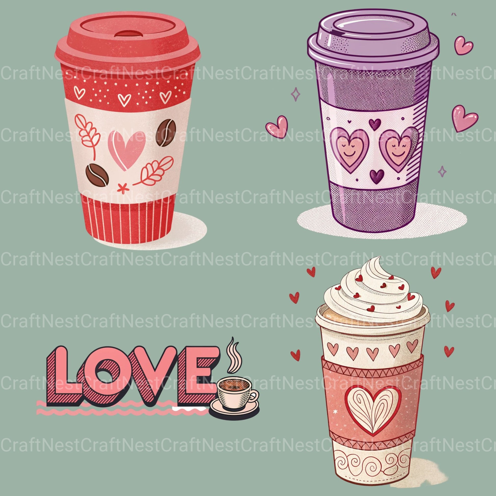 Valentines Day Coffee Clipart Bundle - CraftNest - Digital Crafting and Art
