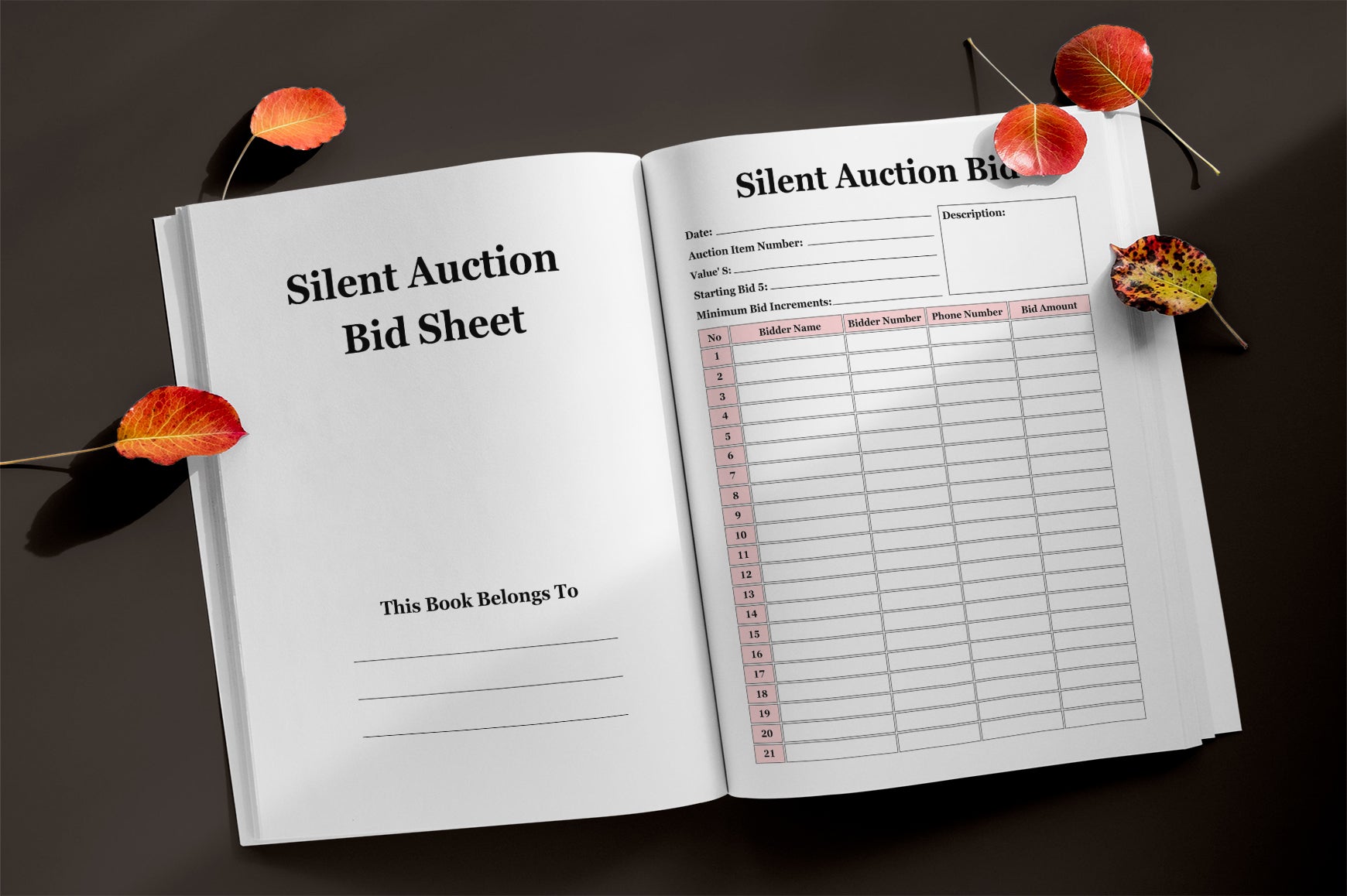 Silent Auction Bid Sheet Planner