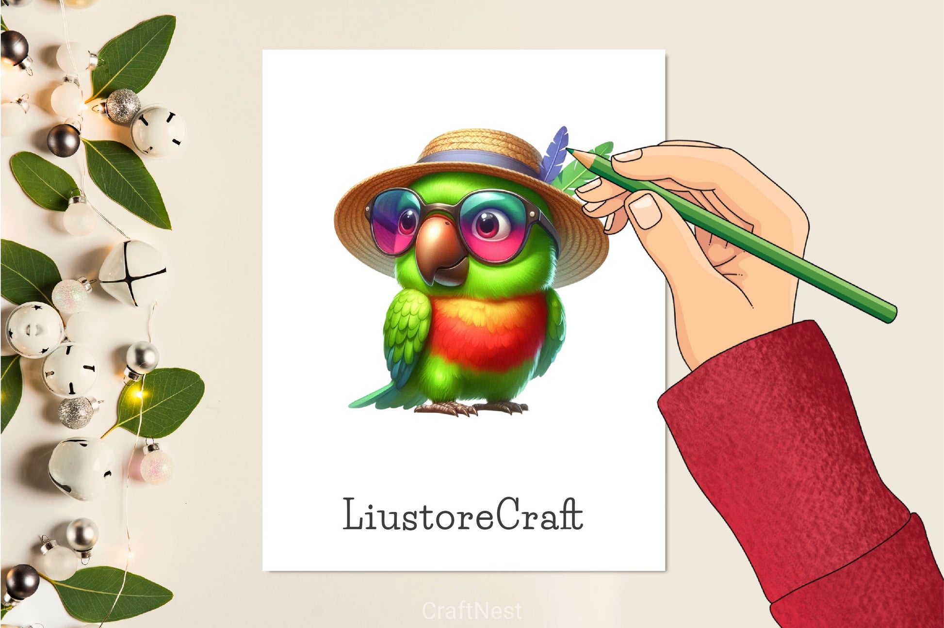 Cute Funny Green Parrot Clipart Bundle - CraftNest - Digital Crafting and Art