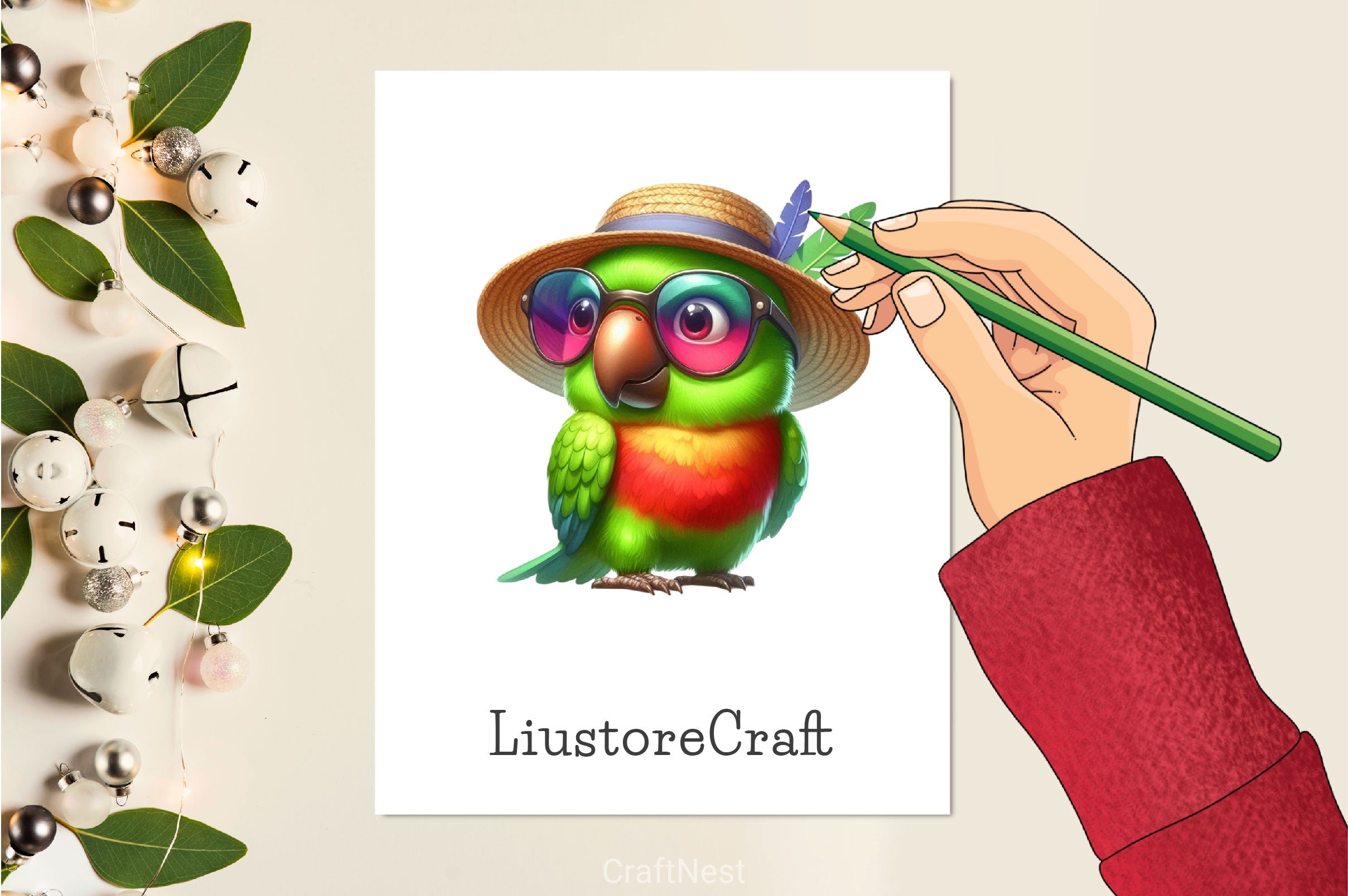 Cute Funny Green Parrot Clipart Bundle - CraftNest - Digital Crafting and Art