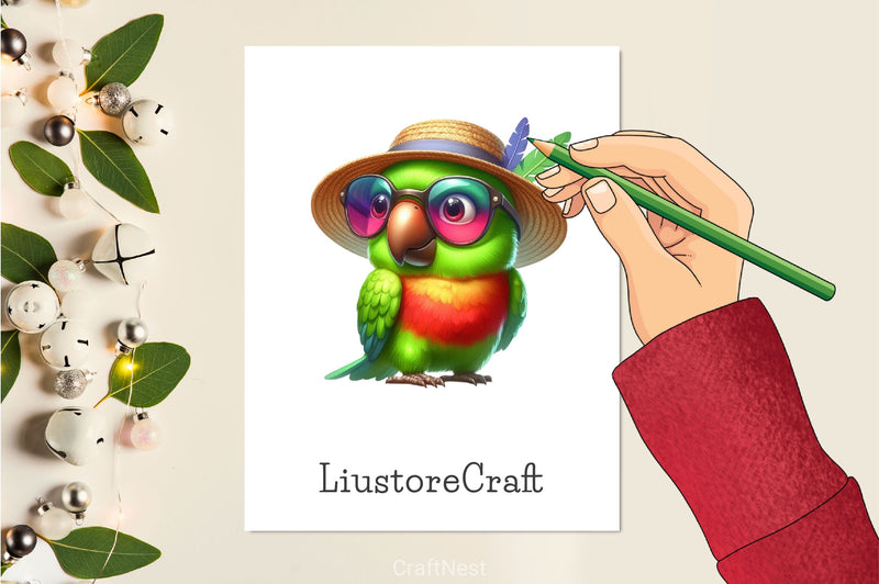 Cute Funny Green Parrot Clipart Bundle - CraftNest - Digital Crafting and Art