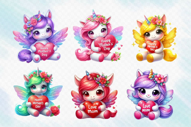 Mothers Day Cute Unicorn Clipart Bundle - CraftNest - Digital Crafting and Art