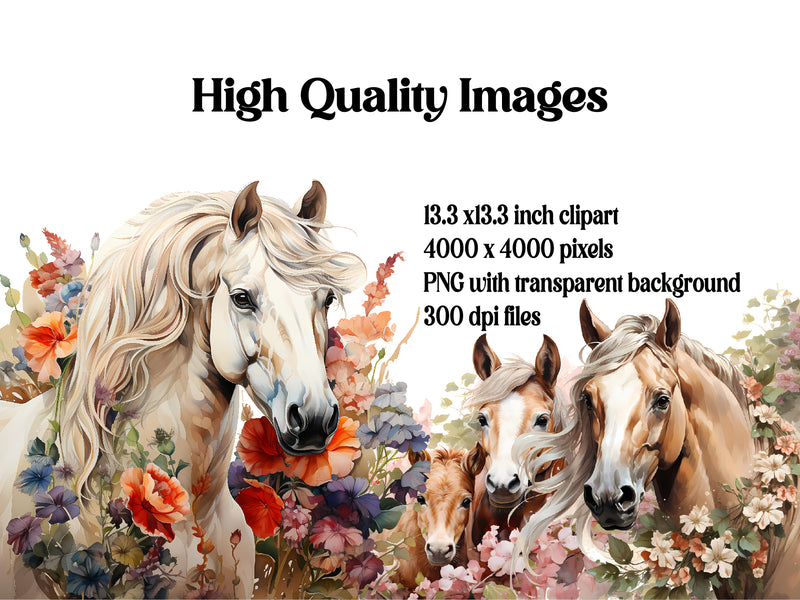 Horses with Flowers Clipart - CraftNest