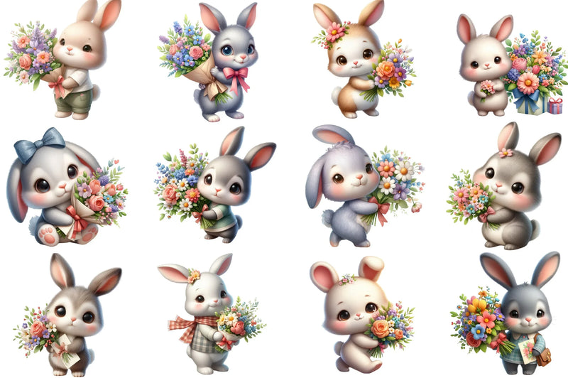 Floral Bunny Clipart Bundle - CraftNest - Digital Crafting and Art