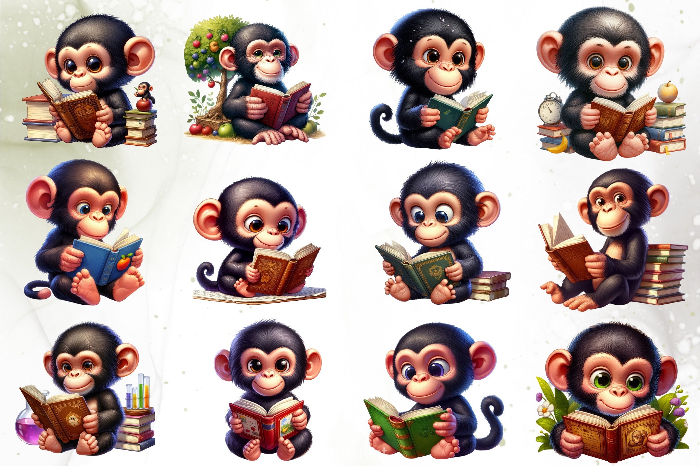 Cute Monkey Reading Clipart Bundle - CraftNest - Digital Crafting and Art