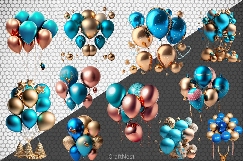 Christmas Gold And Blue Safari Balloons Clipart Bundle - CraftNest - Digital Crafting and Art