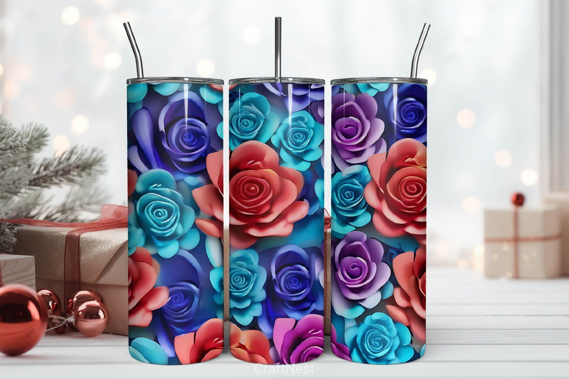 Flower Tumbler Wrap Bundle 4 - CraftNest - Digital Crafting and Art