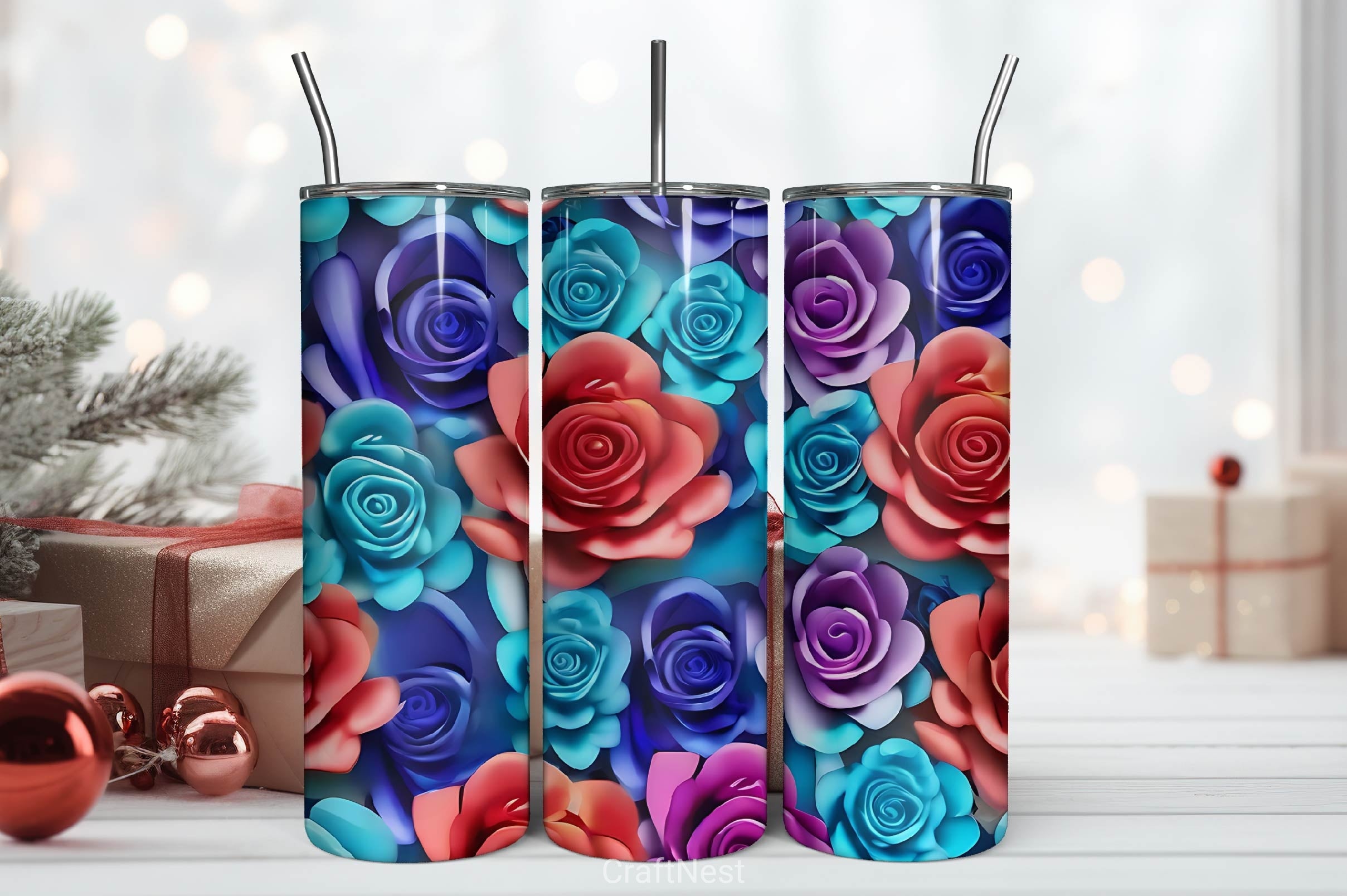 Flower Tumbler Wrap Bundle 4 - CraftNest - Digital Crafting and Art