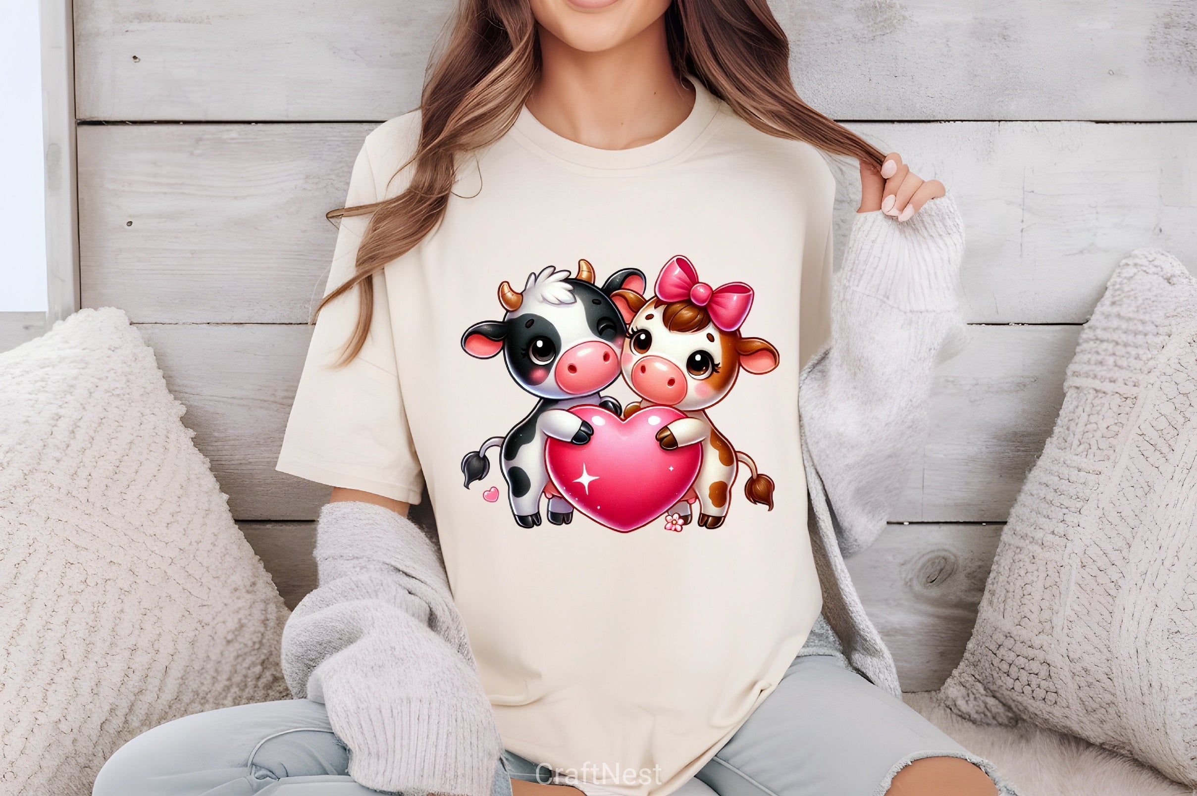 Cute Cow Couple Heart Clipart Bundle - CraftNest - Digital Crafting and Art