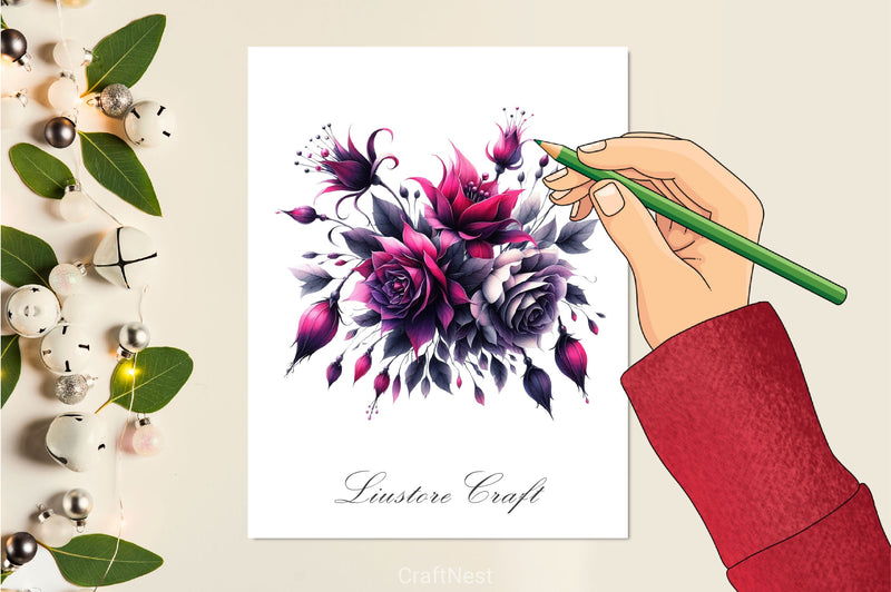 Gothic Flower Bouquet Clipart Bundle - CraftNest - Digital Crafting and Art