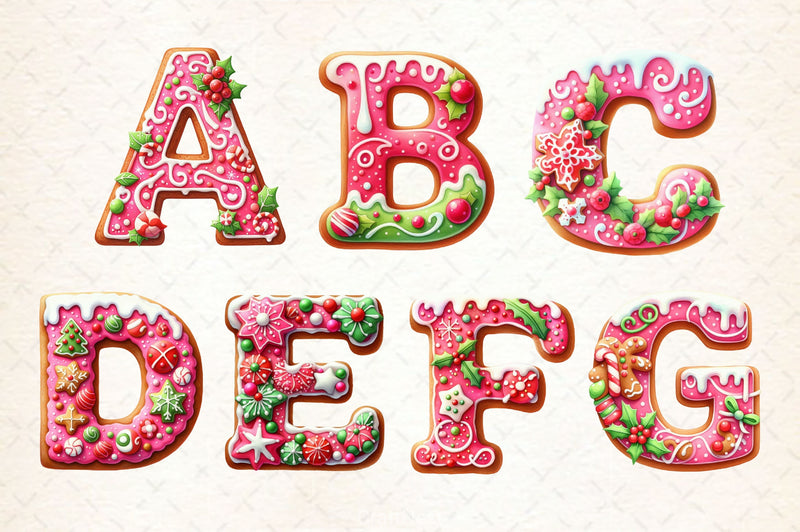 Pink Christmas Gingerbread Alphabet Clipart Bundle 2 - CraftNest - Digital Crafting and Art