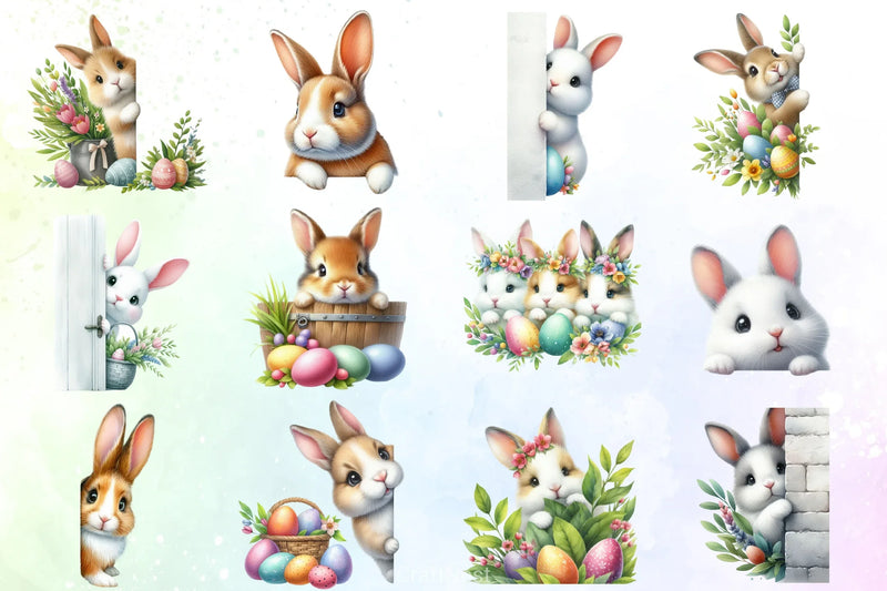Easter Bunny Peeking Clipart Bundle - CraftNest - Digital Crafting and Art