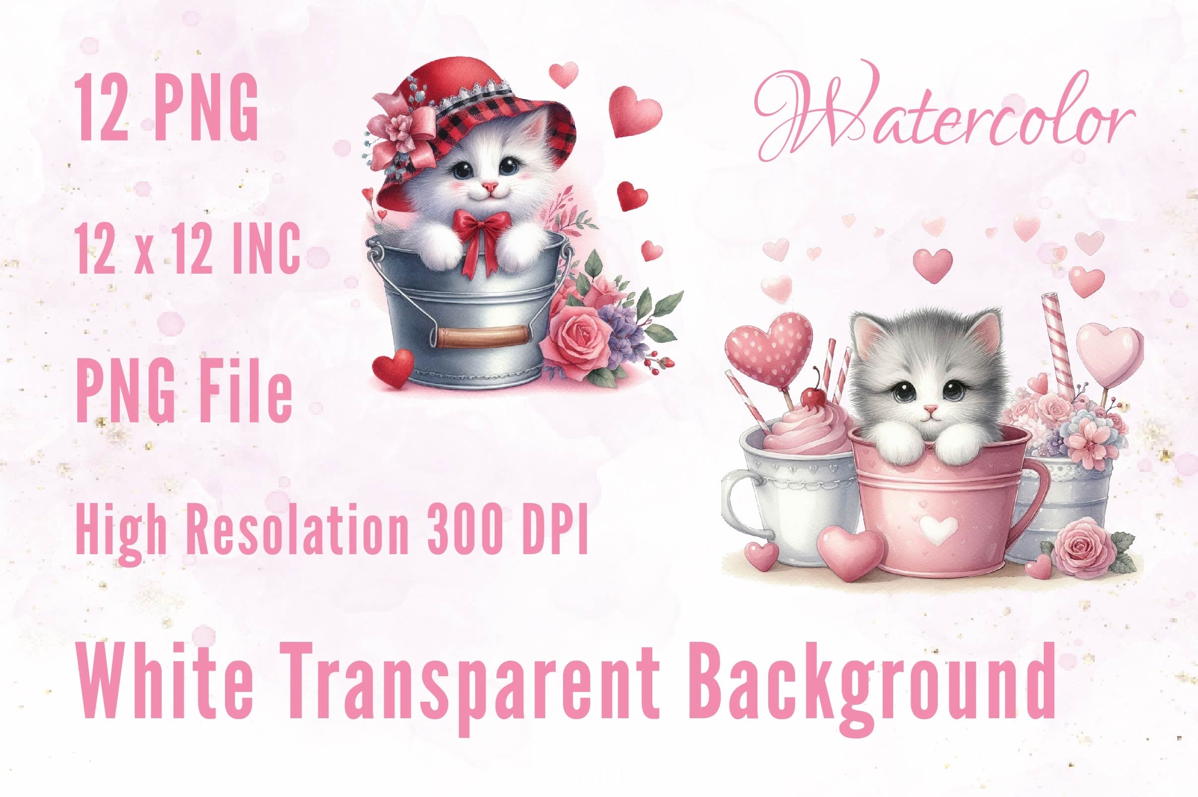 Valentine Cute Cat Basket Clipart Bundle - CraftNest - Digital Crafting and Art