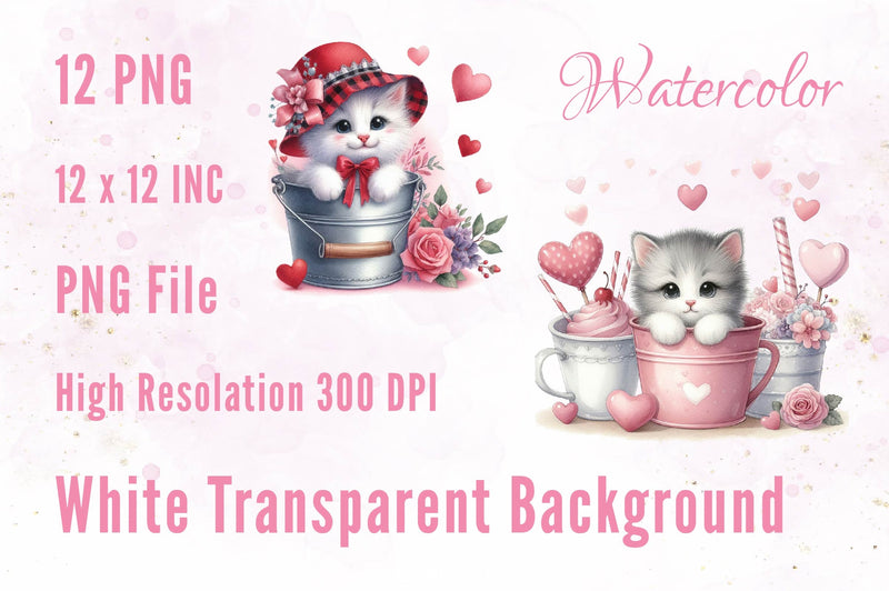 Valentine Cute Cat Basket Clipart Bundle - CraftNest - Digital Crafting and Art
