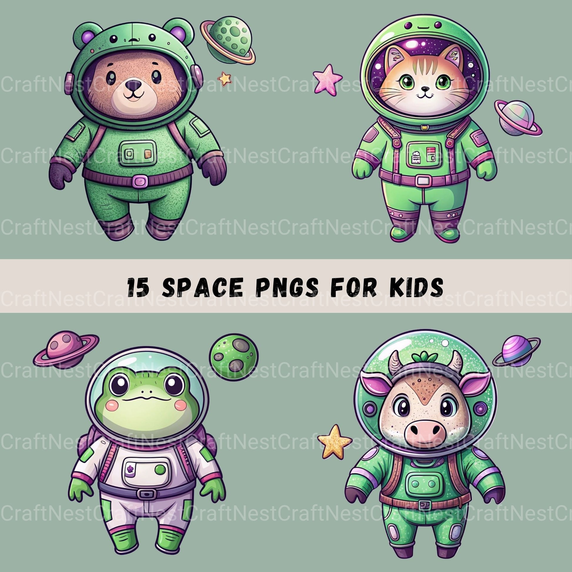 Animals In Space Clipart Bundle - CraftNest - Digital Crafting and Art