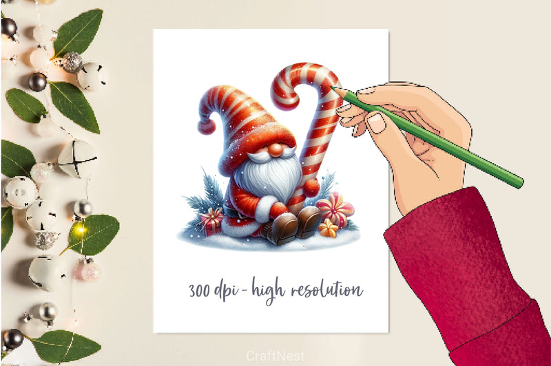 Christmas Candy Cane Icing Gnome Clipart Bundle - CraftNest - Digital Crafting and Art