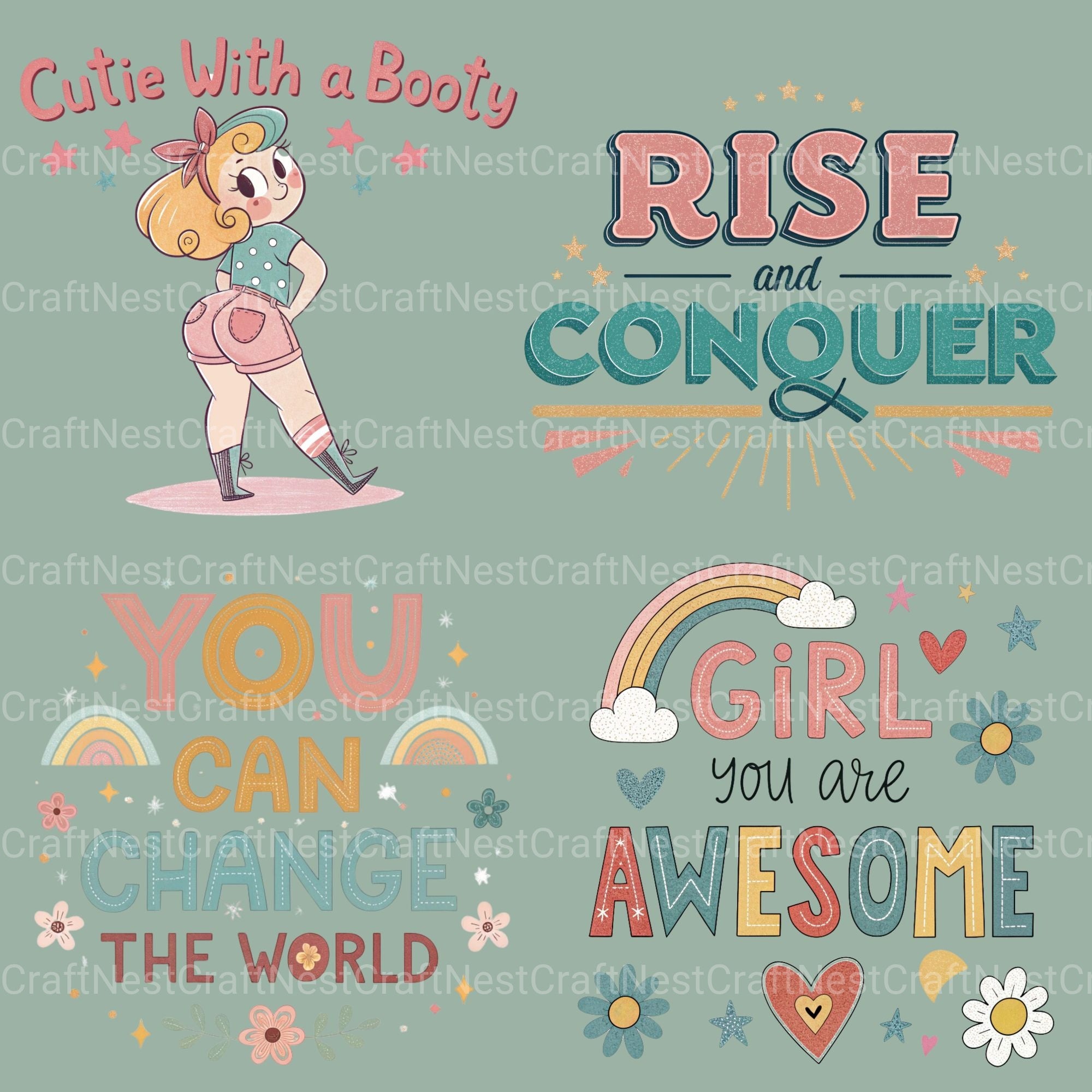 Positive Affirmations Girl Power Clipart Bundle - CraftNest - Digital Crafting and Art