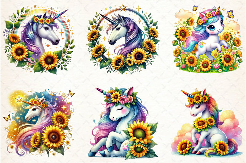 Sunflower Unicorn Clipart Bundle - CraftNest - Digital Crafting and Art