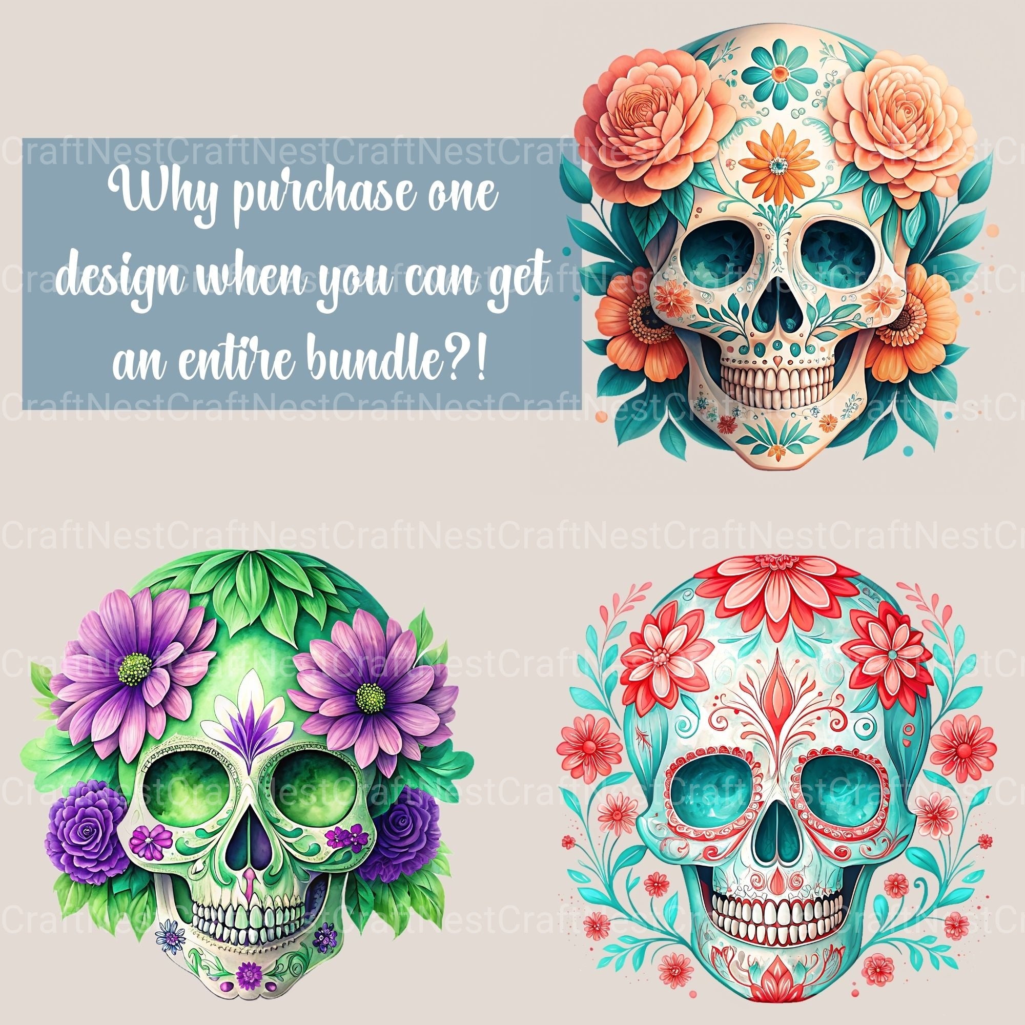 Floral Skulls Clipart Bundle 1 - CraftNest - Digital Crafting and Art