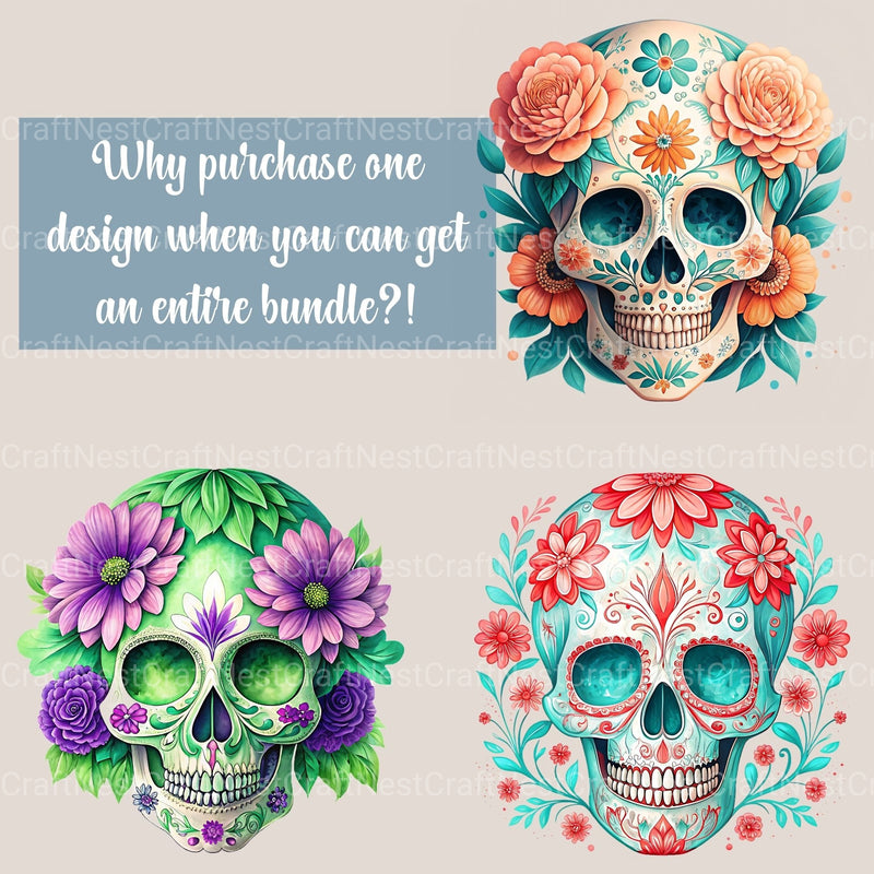 Floral Skulls Clipart Bundle 1 - CraftNest - Digital Crafting and Art