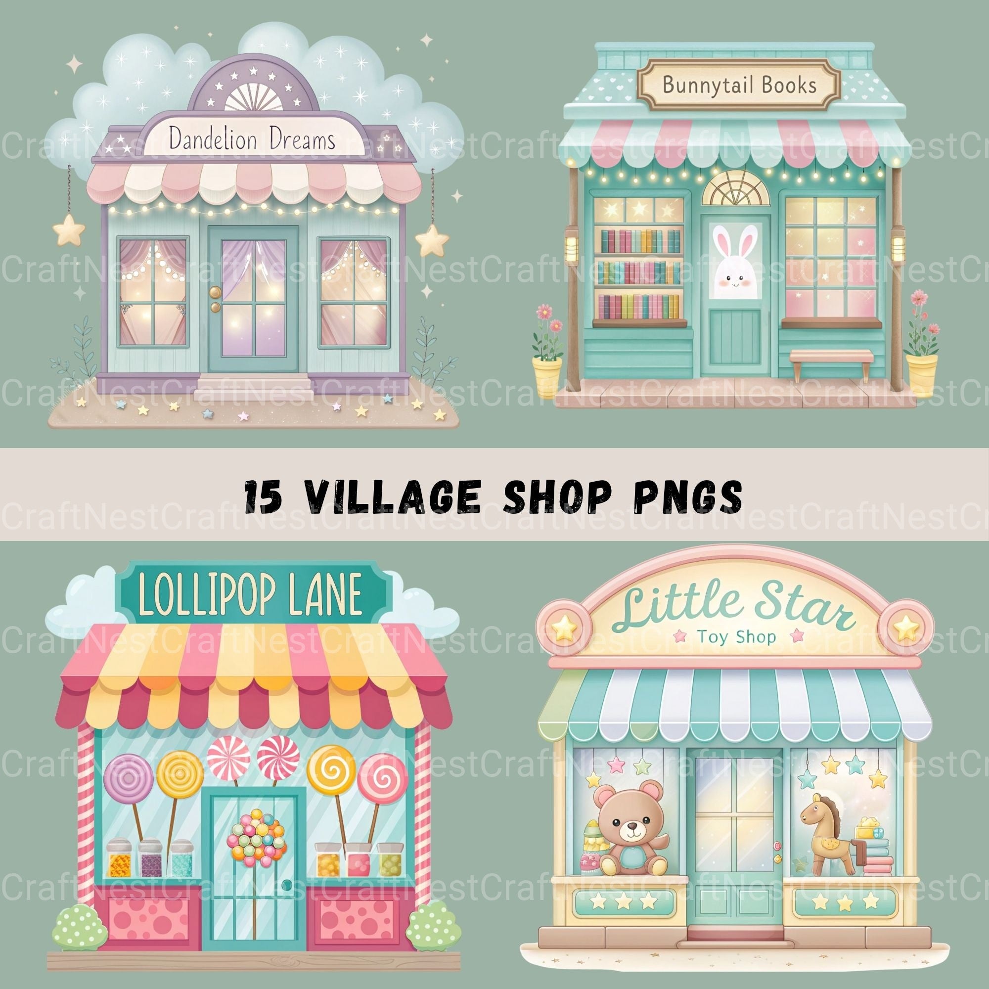 Village Shops Whimsical Clipart Bundle - CraftNest - Digital Crafting and Art
