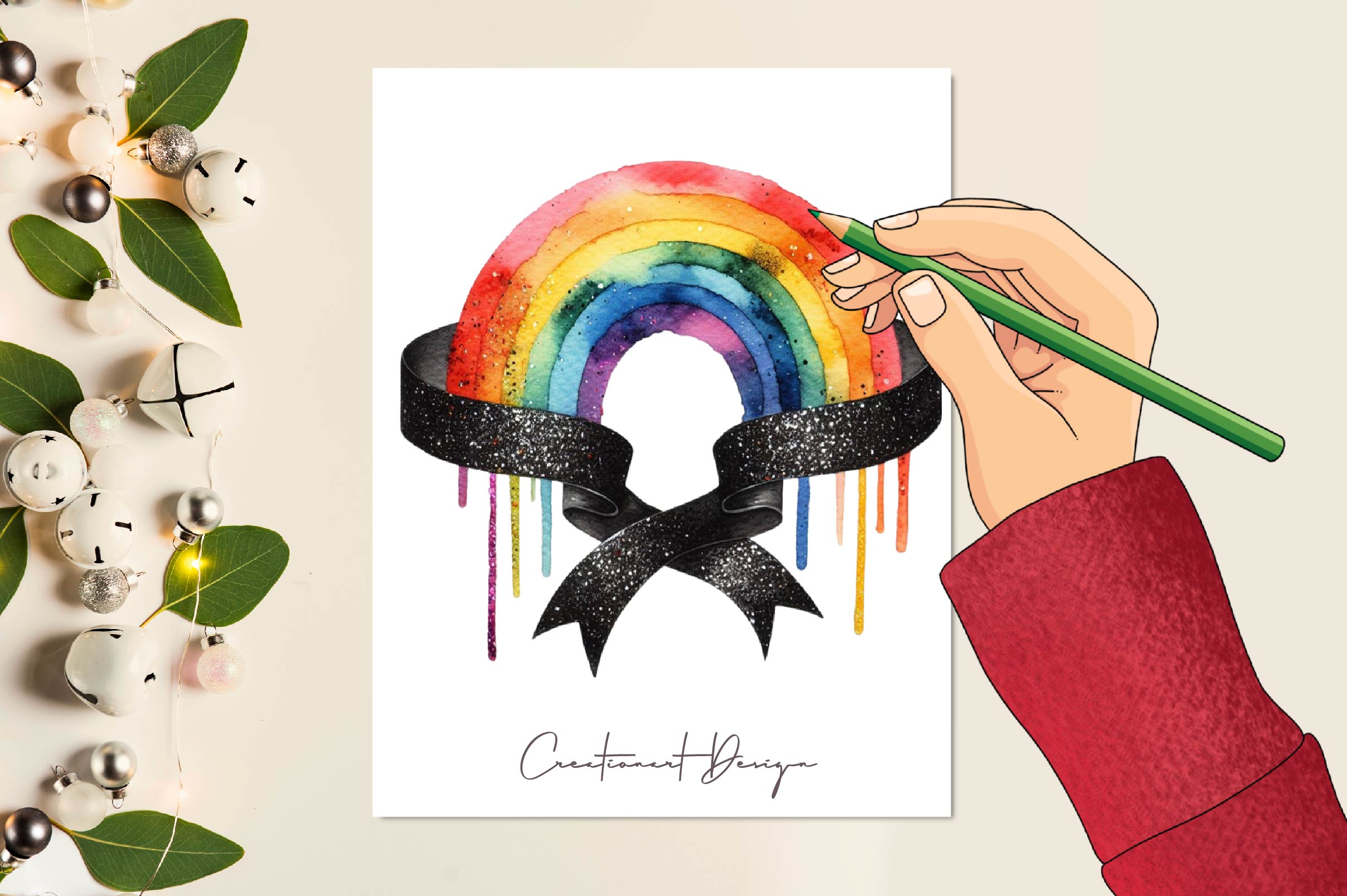 Watercolour Rainbow Ribbon Clipart Bundle - CraftNest - Digital Crafting and Art