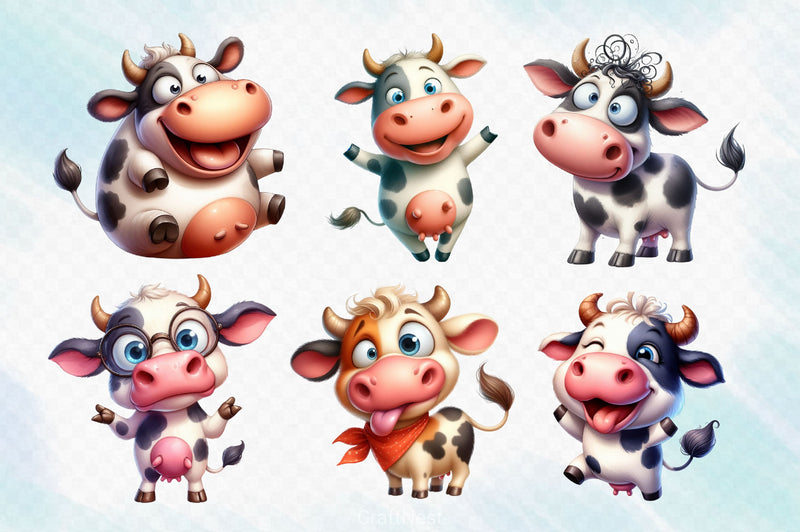 Funny Cute Cow Clipart Bundle 4 - CraftNest - Digital Crafting and Art
