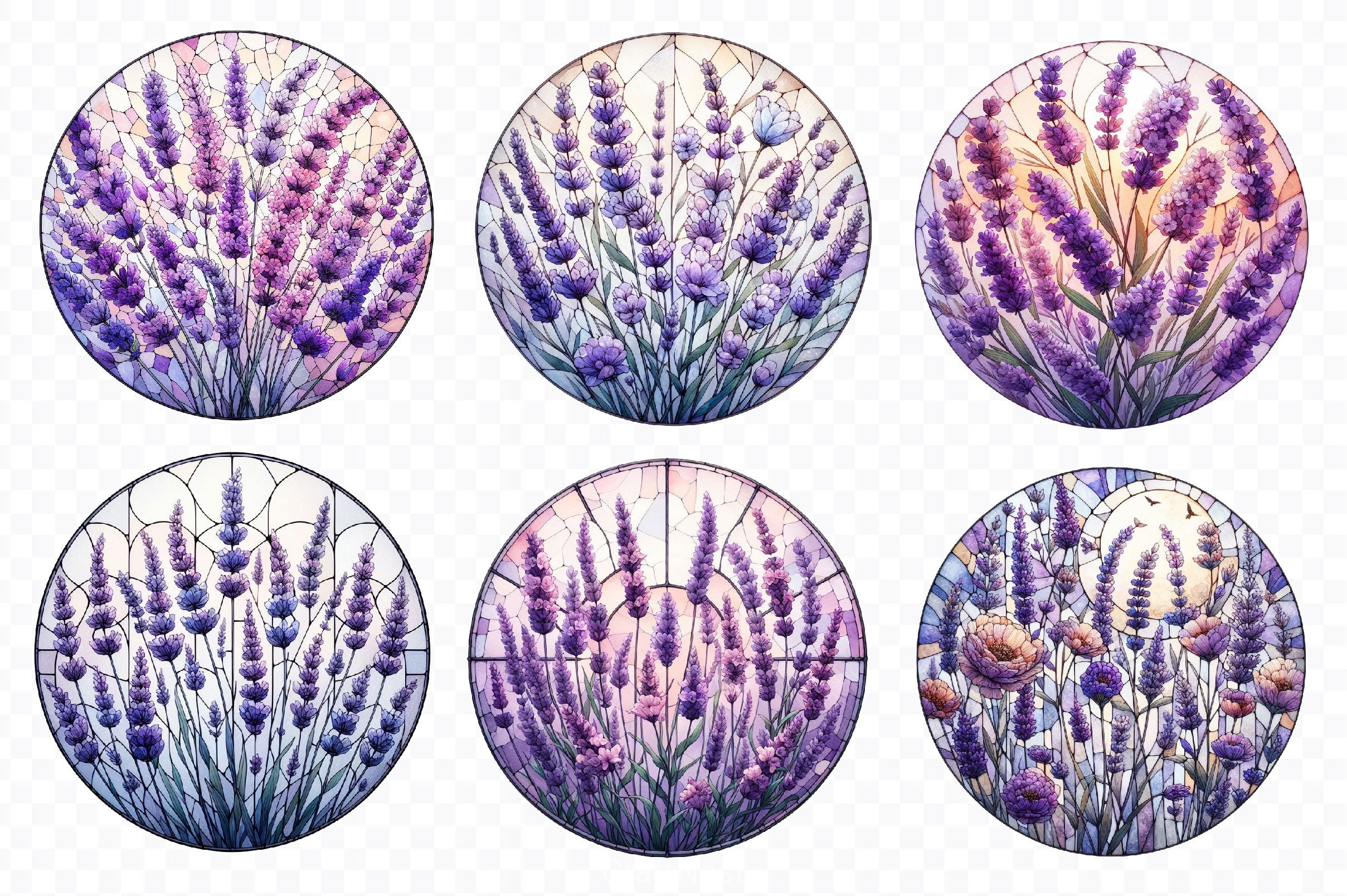 Lavender Flower Stained Glass Clipart Bundle - CraftNest - Digital Crafting and Art