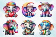 Hippie Cute Elephant Clipart Bundle - CraftNest - Digital Crafting and Art