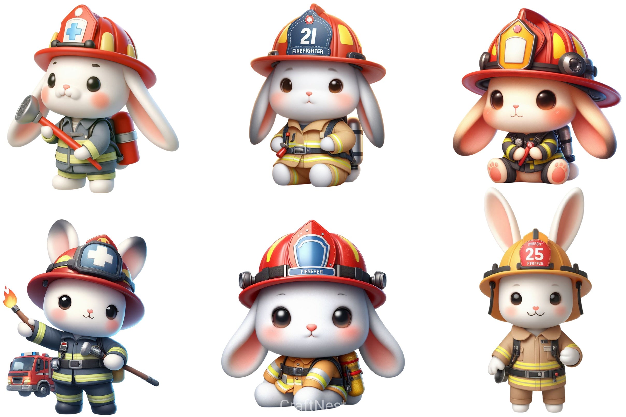 Bunny Firefighter Clipart Bundle - CraftNest - Digital Crafting and Art