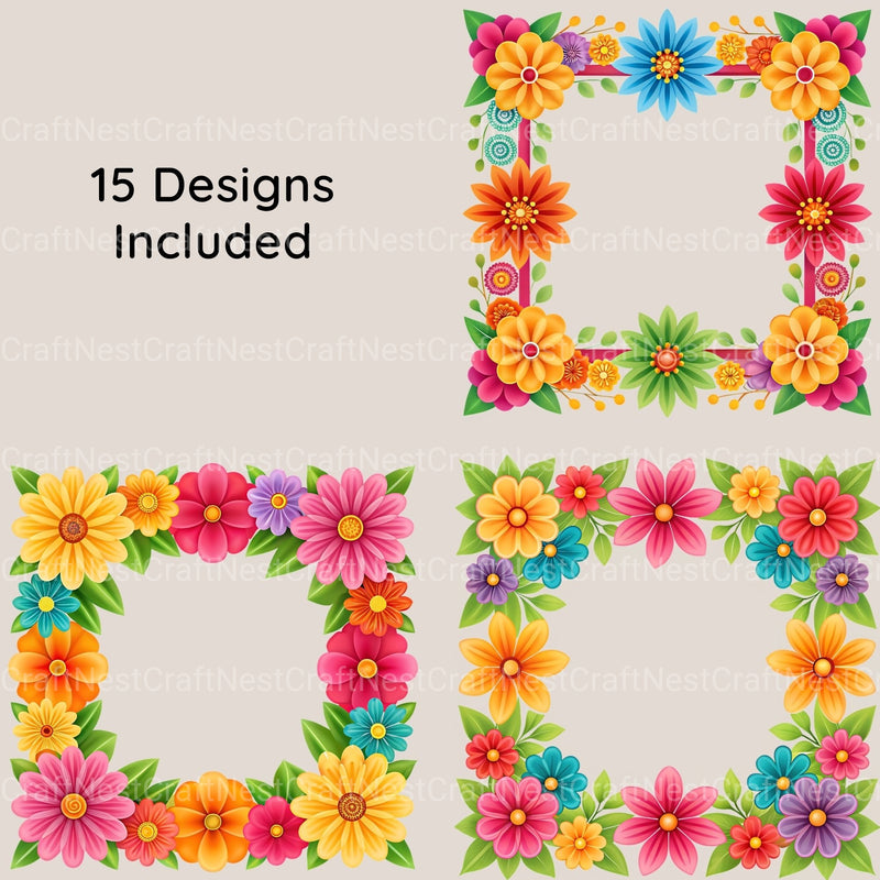 Fiesta Flower Frames Clipart Bundle - CraftNest - Digital Crafting and Art