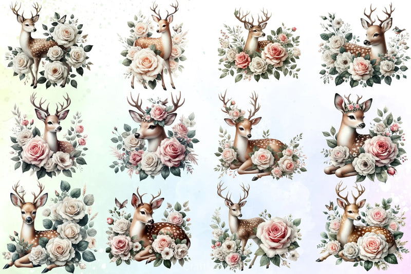 Deer with Roses Clipart Bundle - CraftNest - Digital Crafting and Art