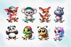 Cute Baby Animals Skateboard Clipart Bundle - CraftNest - Digital Crafting and Art