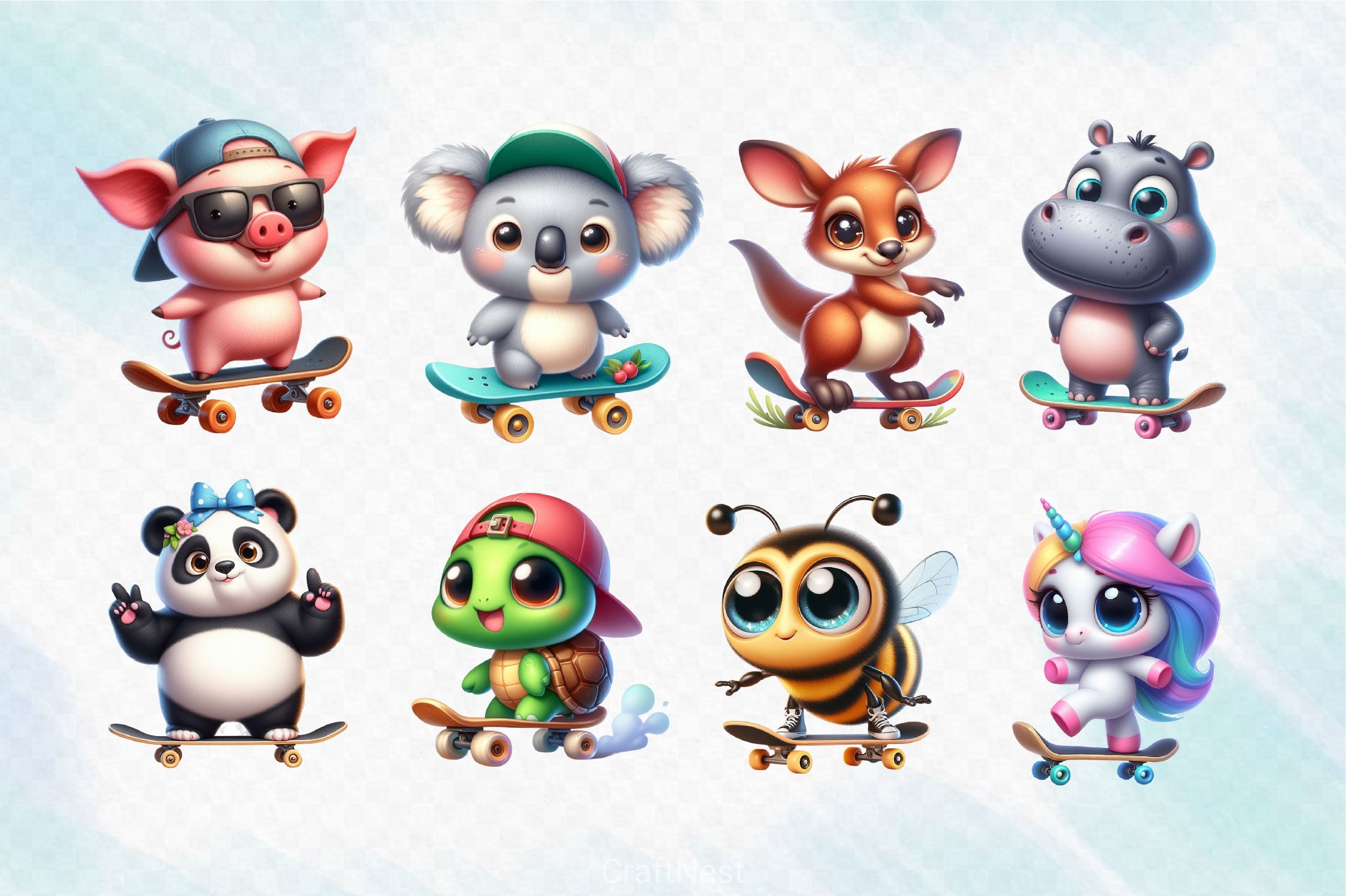 Cute Baby Animals Skateboard Clipart Bundle - CraftNest - Digital Crafting and Art