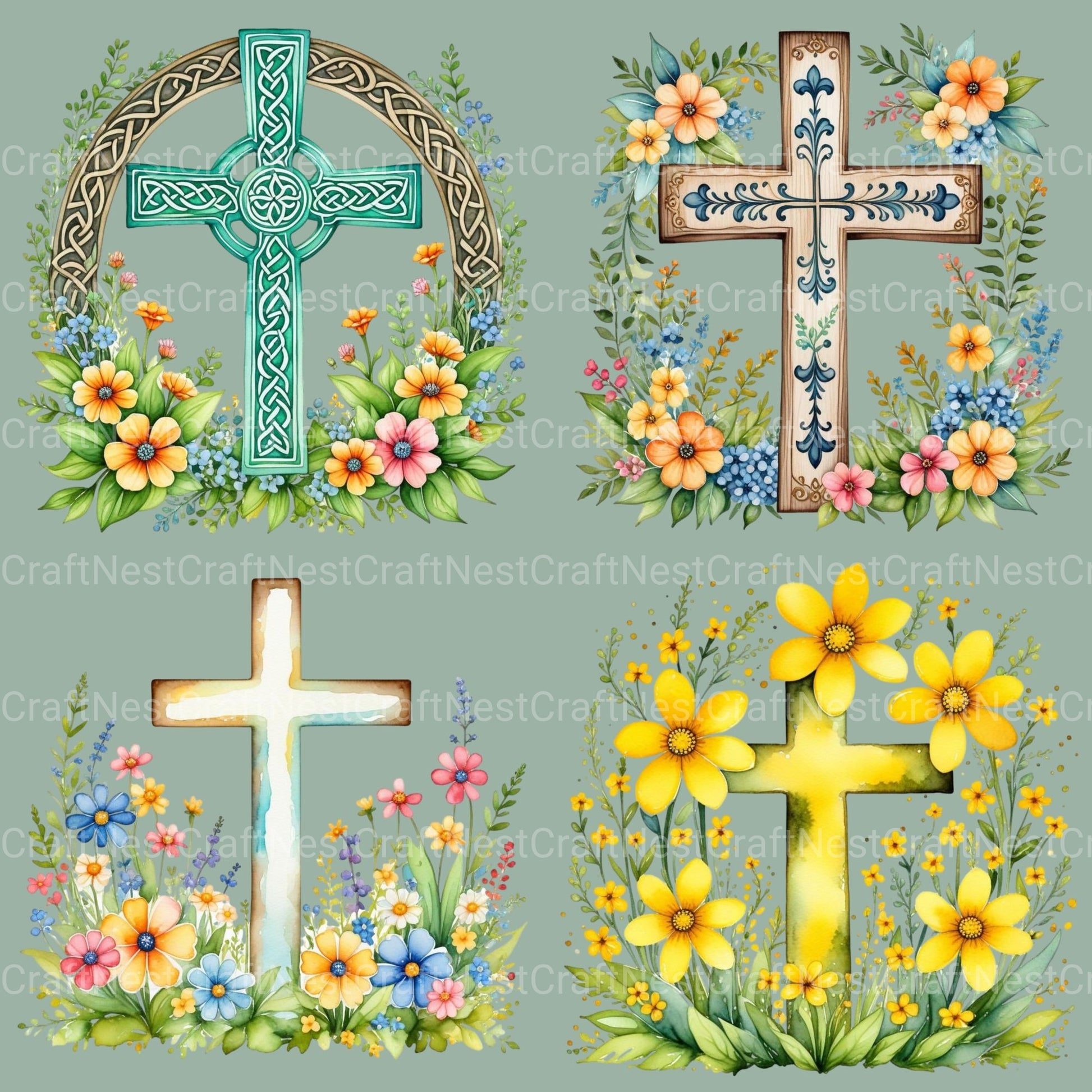 Cross Floral Clipart Bundle - CraftNest - Digital Crafting and Art