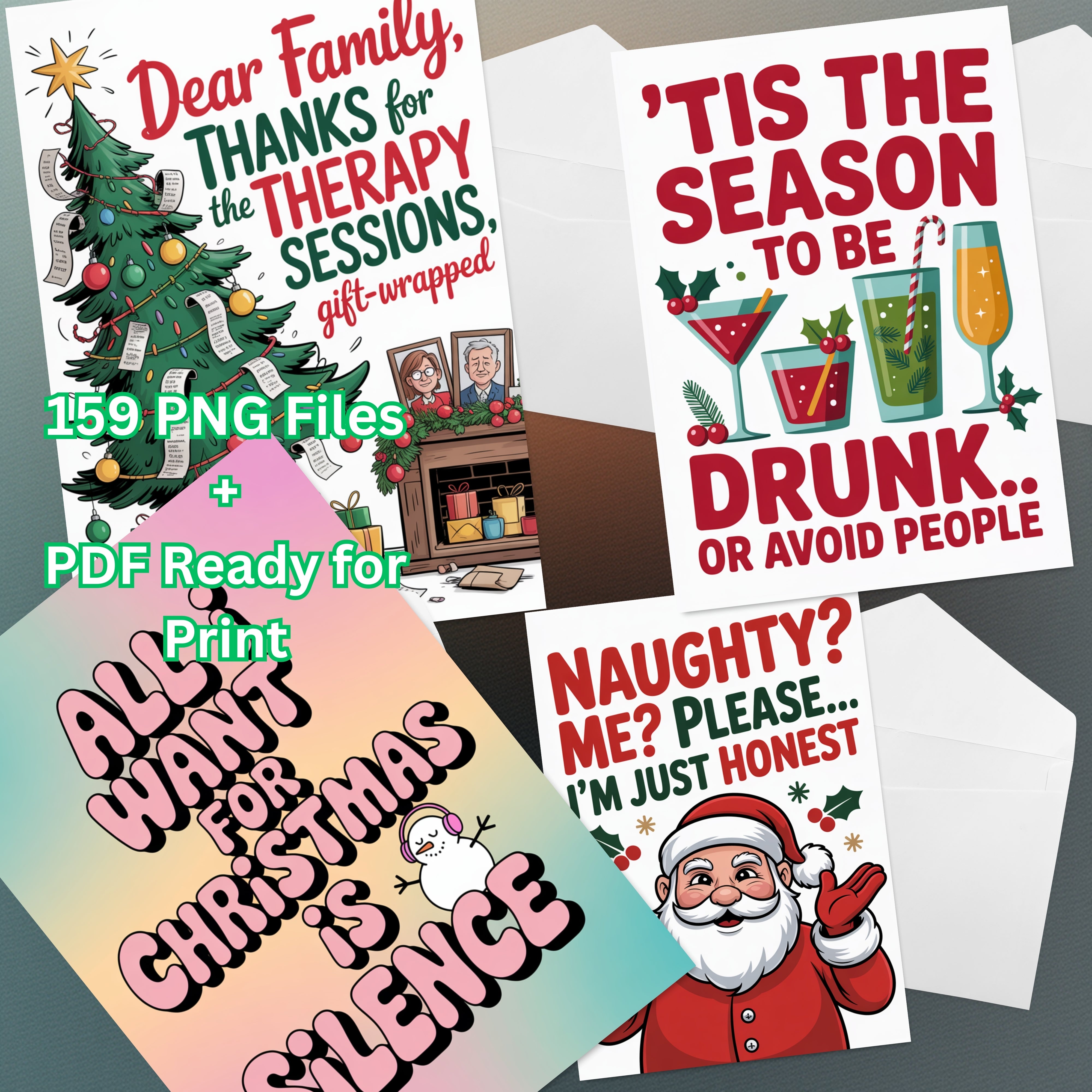 Rude Christmas Cards Clipart Bundle