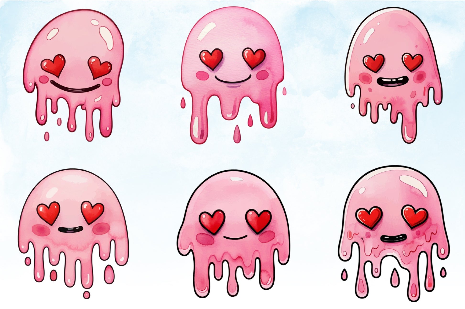 Valentine Drippy Smiley Face Clipart Bundle - CraftNest - Digital Crafting and Art