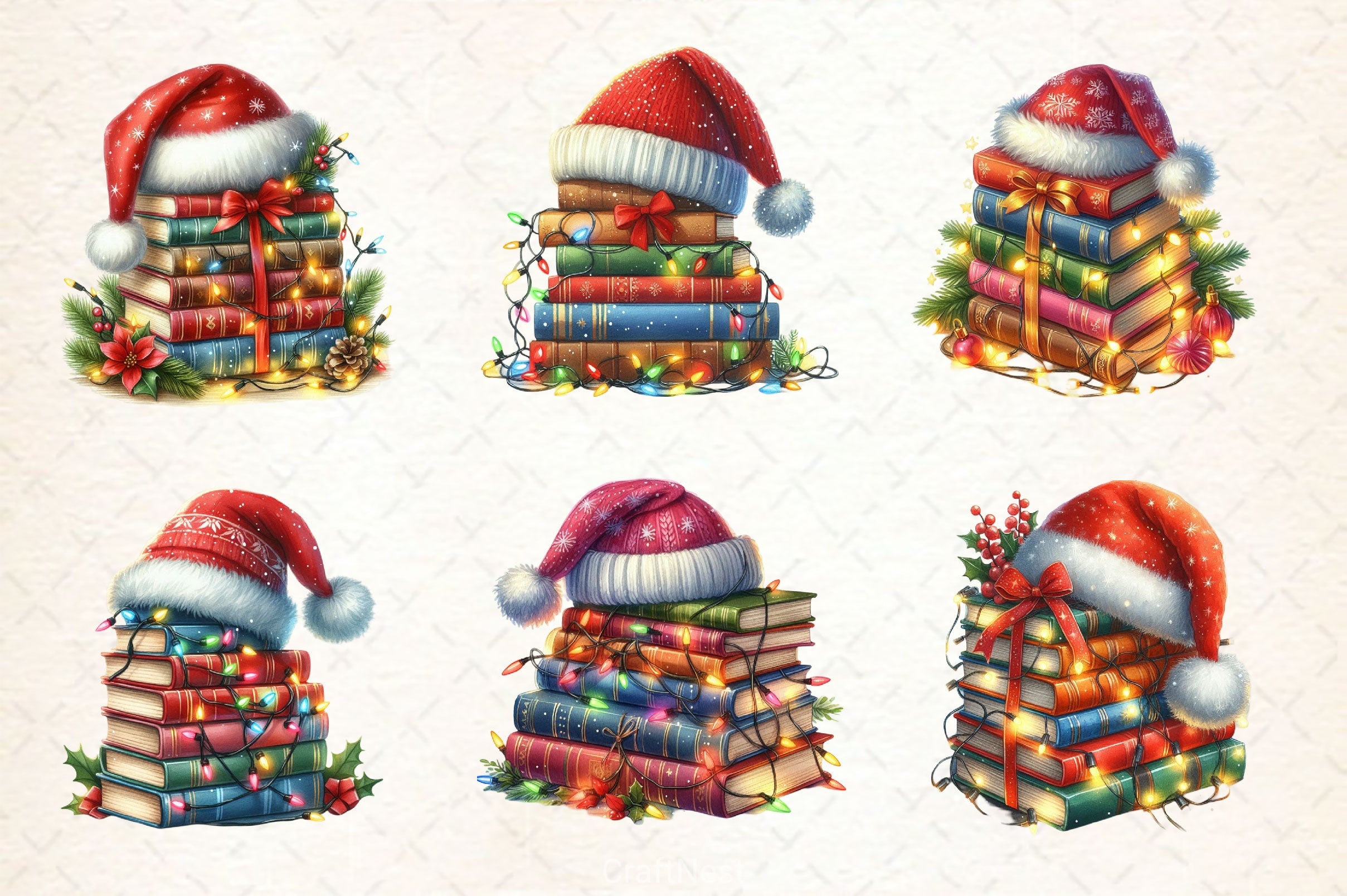 Watercolor Christmas Book Stack Clipart Bundle - CraftNest - Digital Crafting and Art