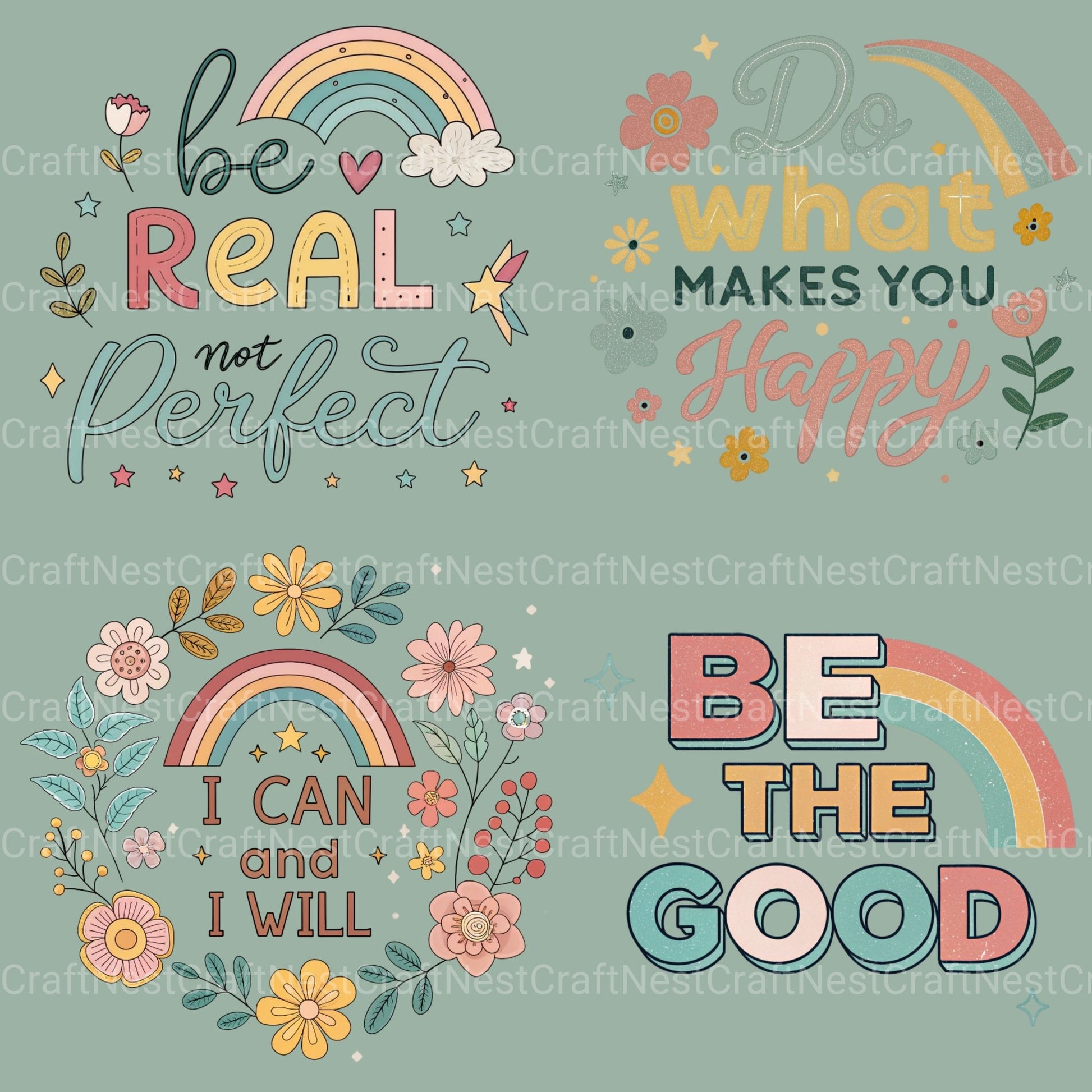 Retro Positive Words 2 Clipart Bundle - CraftNest - Digital Crafting and Art