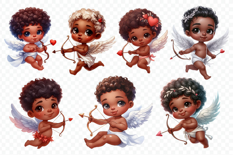 Cute African American Cupid Clipart Bundle - CraftNest - Digital Crafting and Art