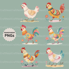 Boho Chickens Clipart Bundle - CraftNest - Digital Crafting and Art