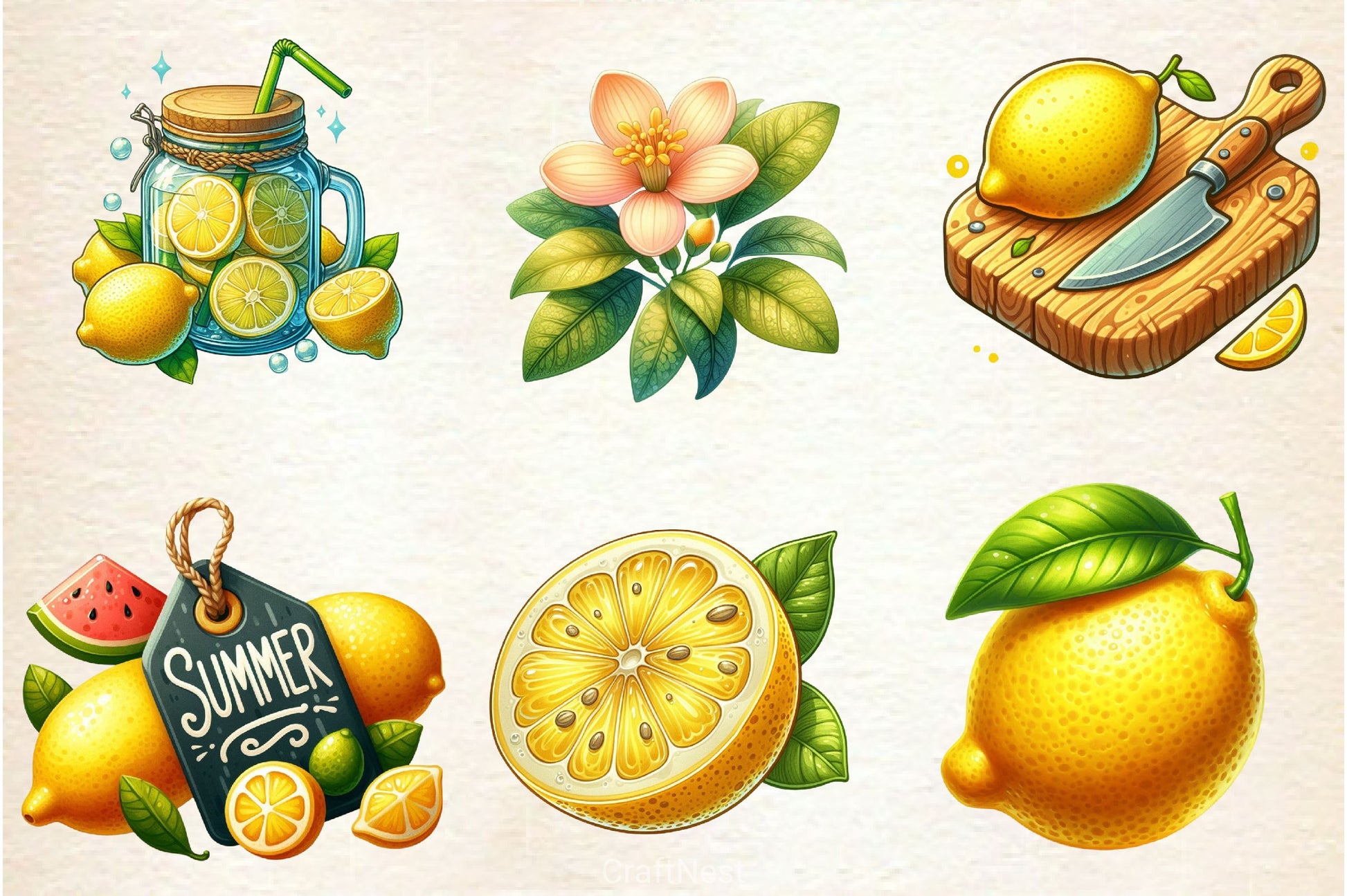 Summer Lemon Clipart Bundle - CraftNest - Digital Crafting and Art