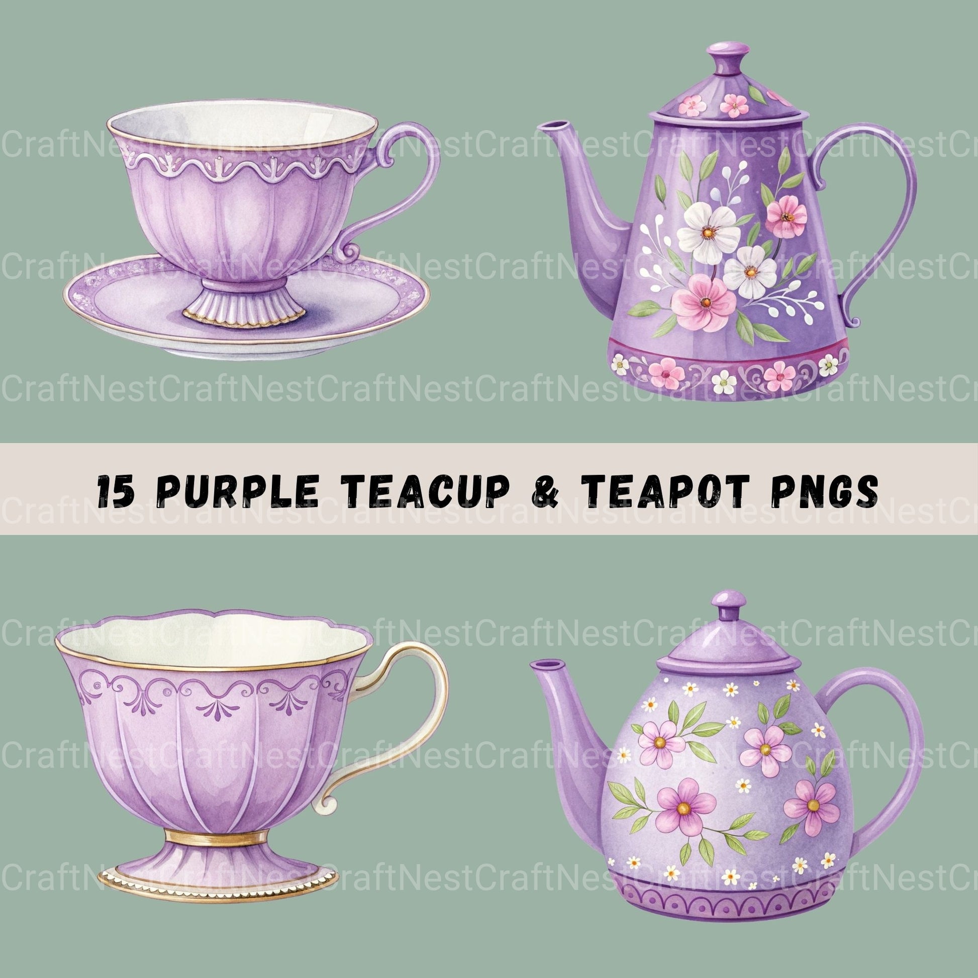 Tea Purple Clipart Bundle - CraftNest - Digital Crafting and Art