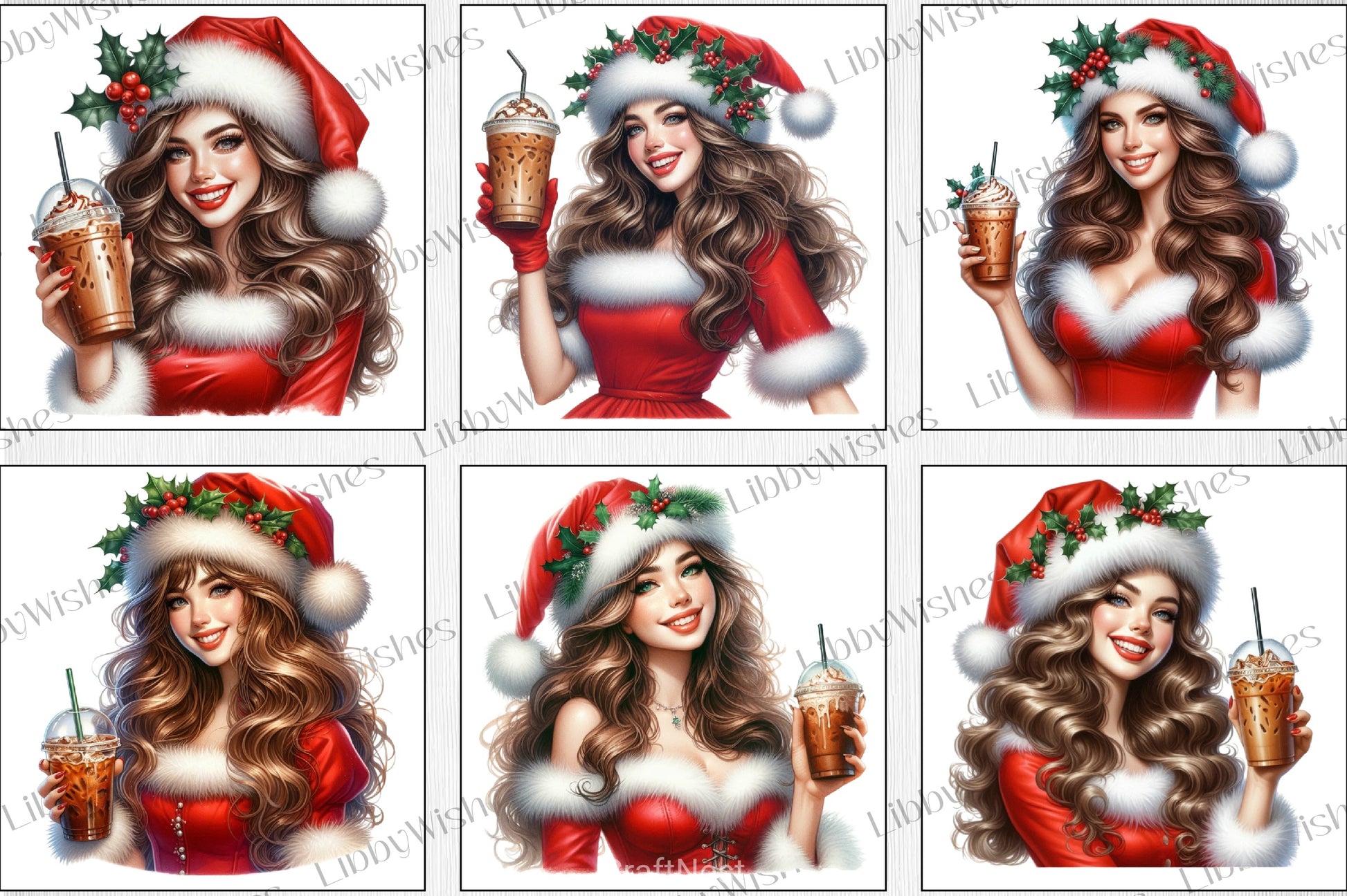 Christmas Coffee Girl Clipart Bundle - CraftNest - Digital Crafting and Art