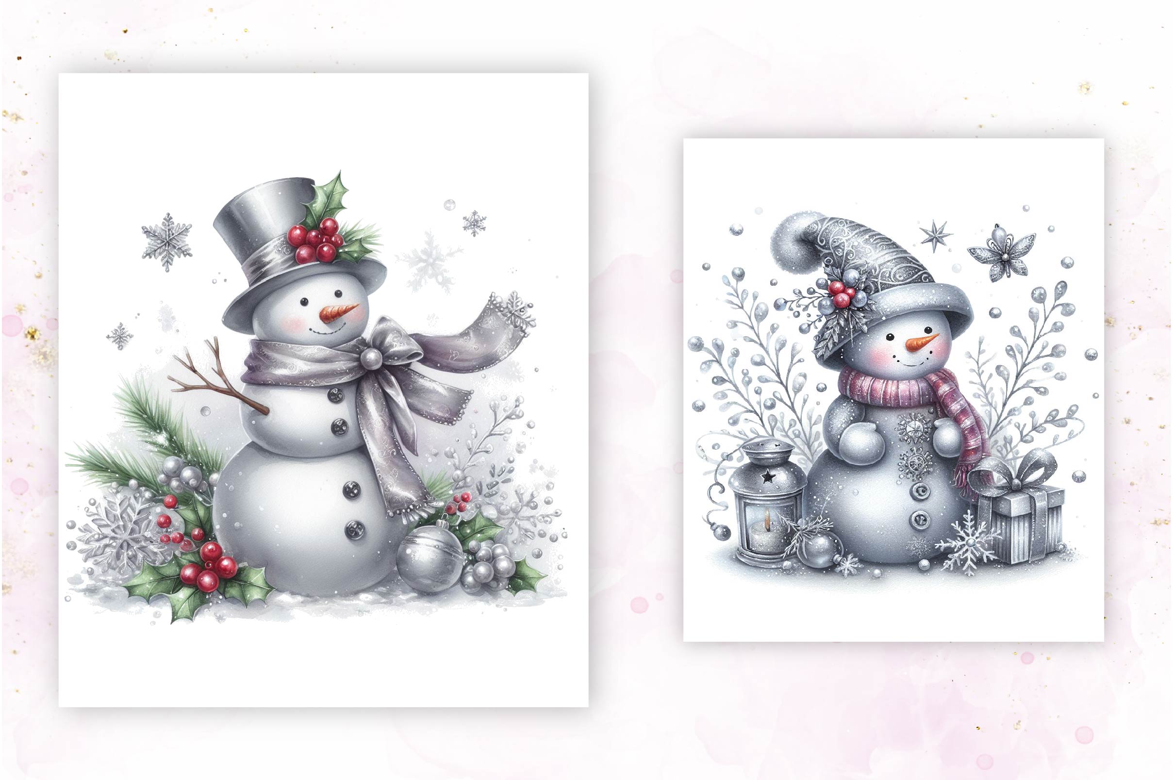 Silver Christmas Snowman Clipart Bundle 1 - CraftNest - Digital Crafting and Art