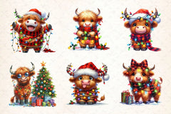 Cute Christmas Highland Cow Clipart Bundle 3 - CraftNest - Digital Crafting and Art