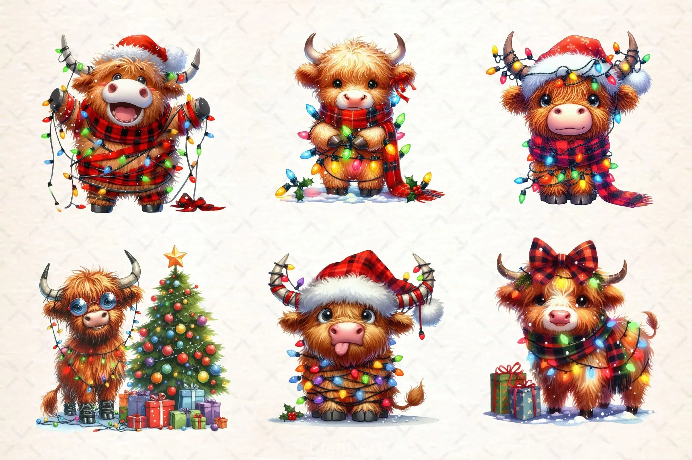 Cute Christmas Highland Cow Clipart Bundle 3 - CraftNest - Digital Crafting and Art